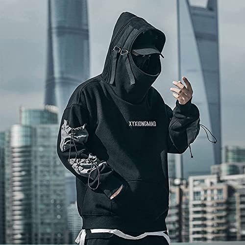 Xyxiongmao Streetwear TECHWER HOODIE CYBERUNK TACTICAL MENS Black Urban Hip Hop Japanski dukseri