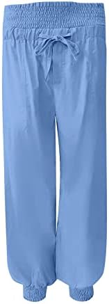 Fit pop vanjski ljeti labavi Womans visoke posteljine čvrste duge prozračne hlače ravno noga sa džepovima