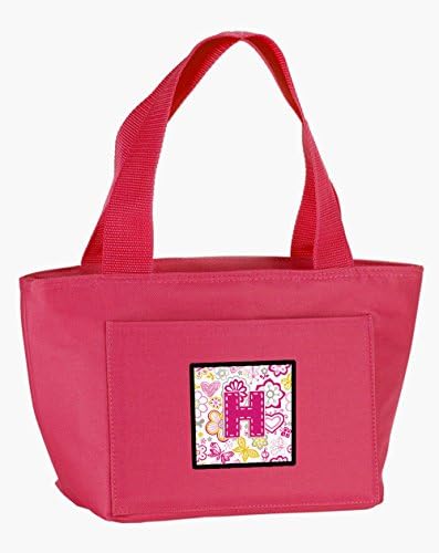 Caroline's Treasures CJ2005-HPK-8808 Letter H Flowers and Butterfly Pink torba za ručak, izolovana kutija za ručak za višekratnu upotrebu za kancelarijski rad škola piknik plaža,