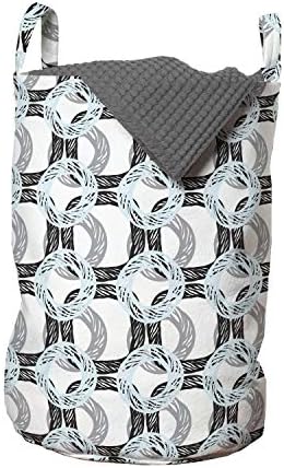 Ambesonne apstraktna torba za pranje veša, Grunge Sketchy Circle Shapes Ornamental Vintage geometric Forms Print, korpa za korpe sa ručkama zatvaranje Vezica za pranje veša, 13 x 19, bledo plava crna siva
