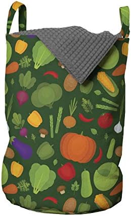 Ambesonne Vegetables torba za veš, pojednostavljeno nacrtana organska Zdrava Hrana uzorak šargarepe biber