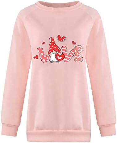 Žene vole srčanu grafičku duksere Sretan pulover za Valentinovo na vrhu majica s dugim rukavima