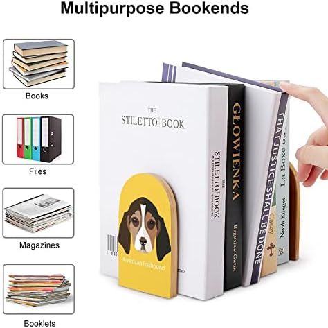 Oyihfvs Američki Foxhound pas na žutom 2 kom drveni krajevi knjiga, držač police za knjige Neklizajući drveni