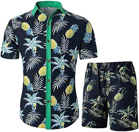Bebuerrg muške majice i kratke hlače odijevaju ljeto 2 komada cvjetnog casual gumba niz havajske setove
