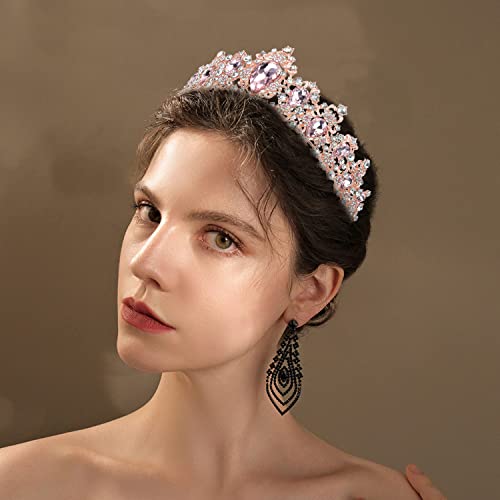 Didder Baroque Vintage Tiara, Pink Crystal Crown Tiaras for Women Royal Crowns for Women Tiaras For Girls