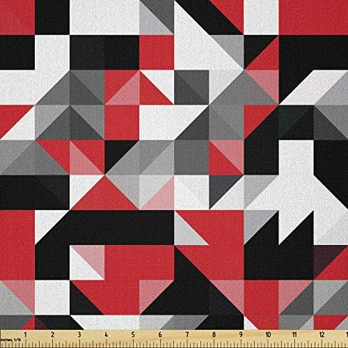 Ambesonne crvene i crne tkanine Dvorište, apstraktne geometrijske pola trokuta kvadrata Maze inspirisan slika, mikrovlakana tkanina za umjetnost i obrt tekstila & amp; dekor, 3 metara, ugalj siva