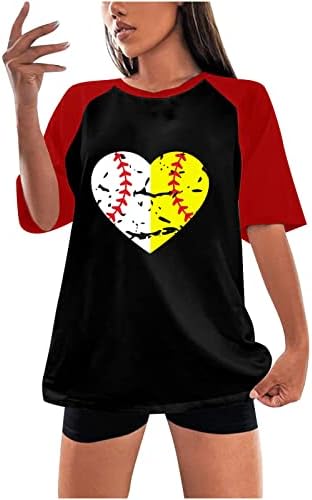 Bejzbol vrhovi za žene tinejdžerke kratki rukavi grafički Tee Raglan dres Love Ball štampani ljetni Casual