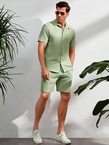NIBHZ Dvodijelna odjeća za muškarce Muškarci Solid gumba Prednja košulja i kratke hlače