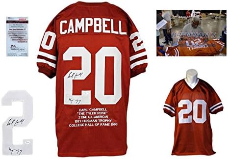 Earl Campbell potpisao je Custom Jersey - JSA svjedok - autogramirana sa fotografijom - Stat - Narančasta