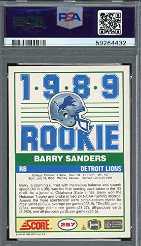 Barry Sanders 1989 Score Football Rookie Card RC 257 Ocjenjina PSA 8