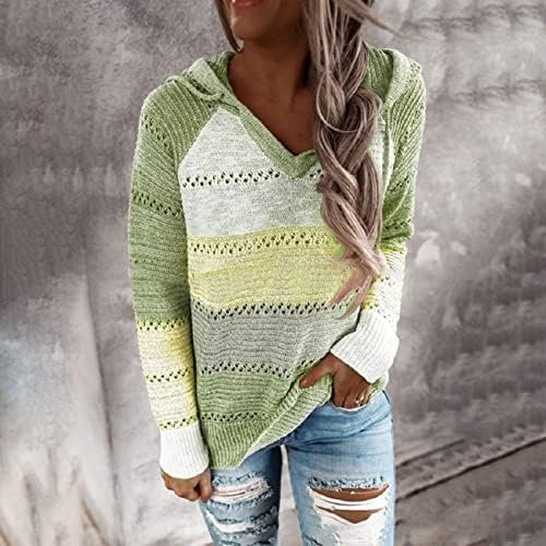 Predimenzionirani džemperi za žene,Casual prugasti štampani vrhovi pulover V-izrez dugi rukavi Tshirt s