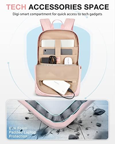 BAGSMART putni ruksak za laptop žene, 15,6 inčni ruksak za Laptop protiv krađe sa USB priključkom za punjenje vodootporan ležerni ruksak za koledž torbe za knjige računarski ruksak za posao, Pink