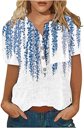 Ljetni vrhovi za žene, ženske ležerne majice kratkih rukava V Crt Closet Cvjetni ispis bluza trendi udobna