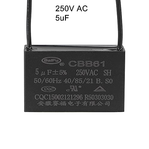 Uxcell CIPOLNI kondenzator ventilatora CBB61 5UF 250V AC 2 žice metalizirani polipropilen filmski kondenzator