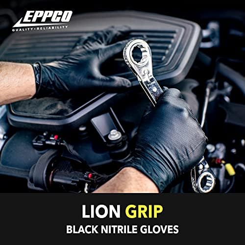 EPPCO LionGrip 7-Mil Crne nitrilne rukavice za jednokratnu upotrebu bez pudera, bez lateksa teksturirana