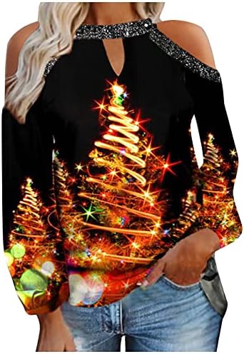 Nokmopo božićni piling vrhovi Žene Žene Loose modni Božićni ispis Seksi kaiševi dugih rukava viseći majicu