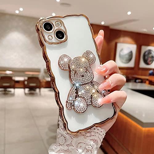 Kompatibilan sa iPhone 13 Pro Telefon Case Teddy Candy Bear Kaws Kawaii Shiny Diamond Slatka 3D medvjeda Crtani Telefon Elektroplaćeni talasni rub Mekani TPU otporan na žene i djevojke 6,1 inčni