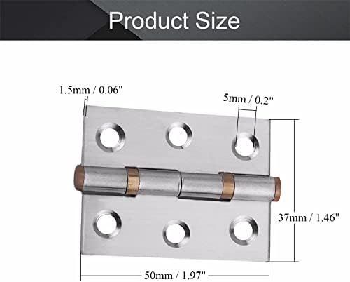 MroMax 4pcs ravni šarke srebrni od nehrđajućeg čelika šarke 1,97 x 1,46 x 0,06 sklopivi ormar za ormarić