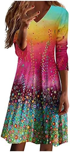 Midi haljine za ženske duge rukave Halloween štampana košulja haljina V-izrez tanke cvjetne suknje plaža