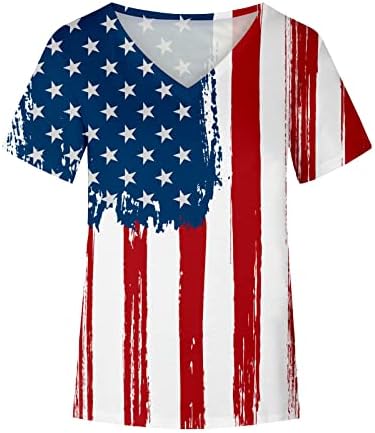 KRATKI SLEEVE pamuk V izrez Američka zastava zvijezda Grafički casual top majica za teen djevojke Ljeto