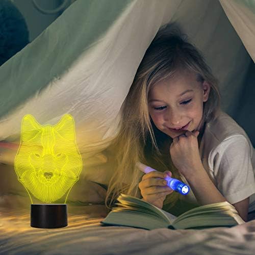 Bagvhandbagro Wolf 3D lampe, Wolf noćno svjetlo, 7 LED boje koje mijenjaju osvjetljenje, dodirnite USB punjenje