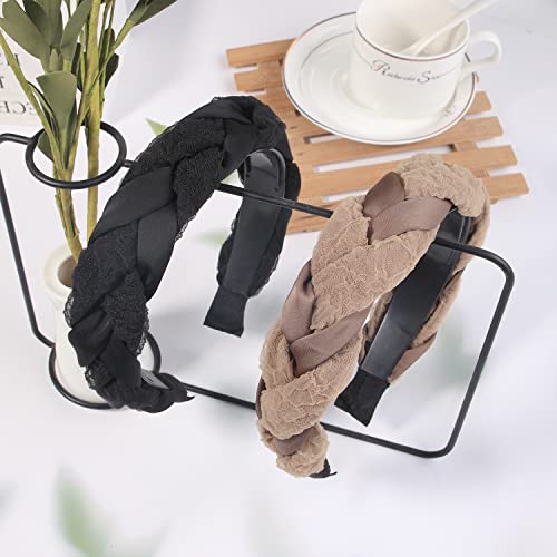 XIMA pletene trake za žene crna smeđa čipkasta satenska svilena traka za kosu za odrasle i djevojčice pakovanje od 2 komada