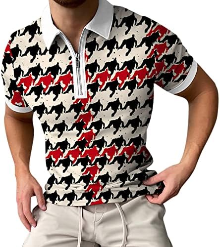 Muški majica muške proljeće ljeto Top kratki set Zip rever-kratki rukav Houndstooth Print Modna povremena odjeća