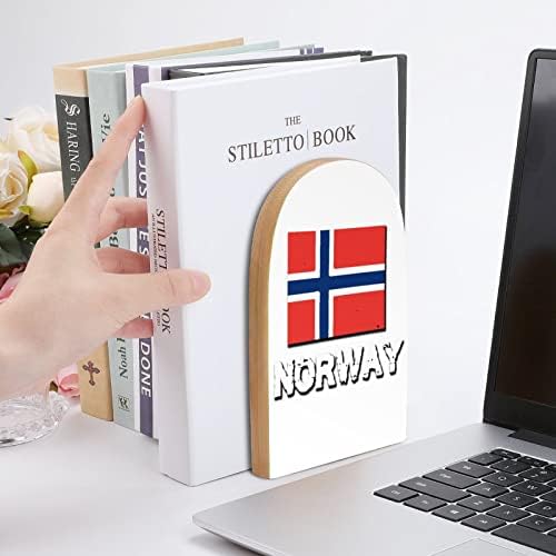 Norveška nacionalni ponos Norveška Zastava Drvo dekorativno Bookends Non-Skid knjiga kraj za police 1 par