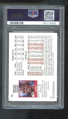 1991-92 obruča br. 30 Michael Jordan MVP najvrijedniji igrač PSA 9 Ocjenjivačka košarkaška karta NBA 91-92